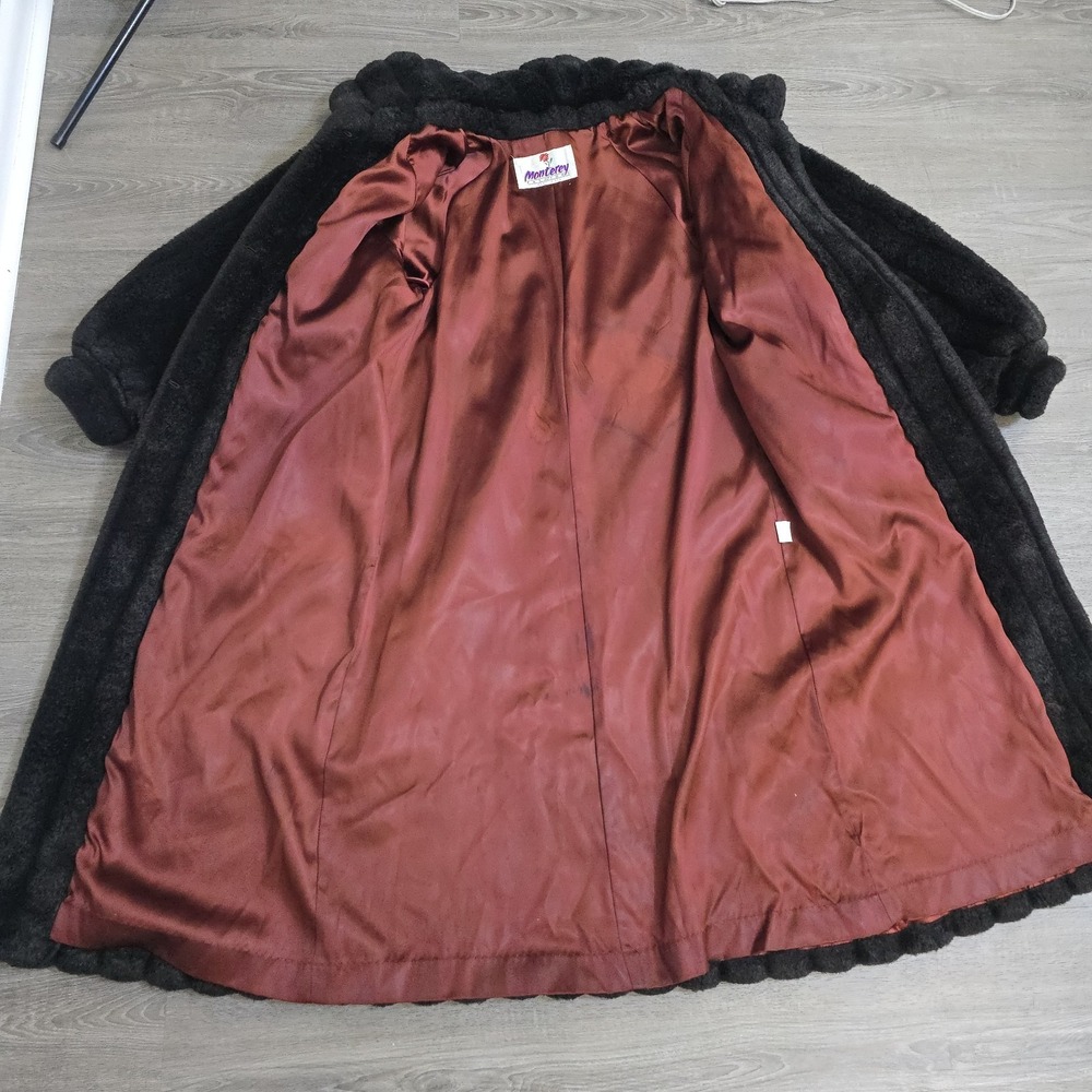Vintage Monterey Fashions Faux Fur Floor Length Black Coat USA Made Sz 12 Large - Picture 11 of 16